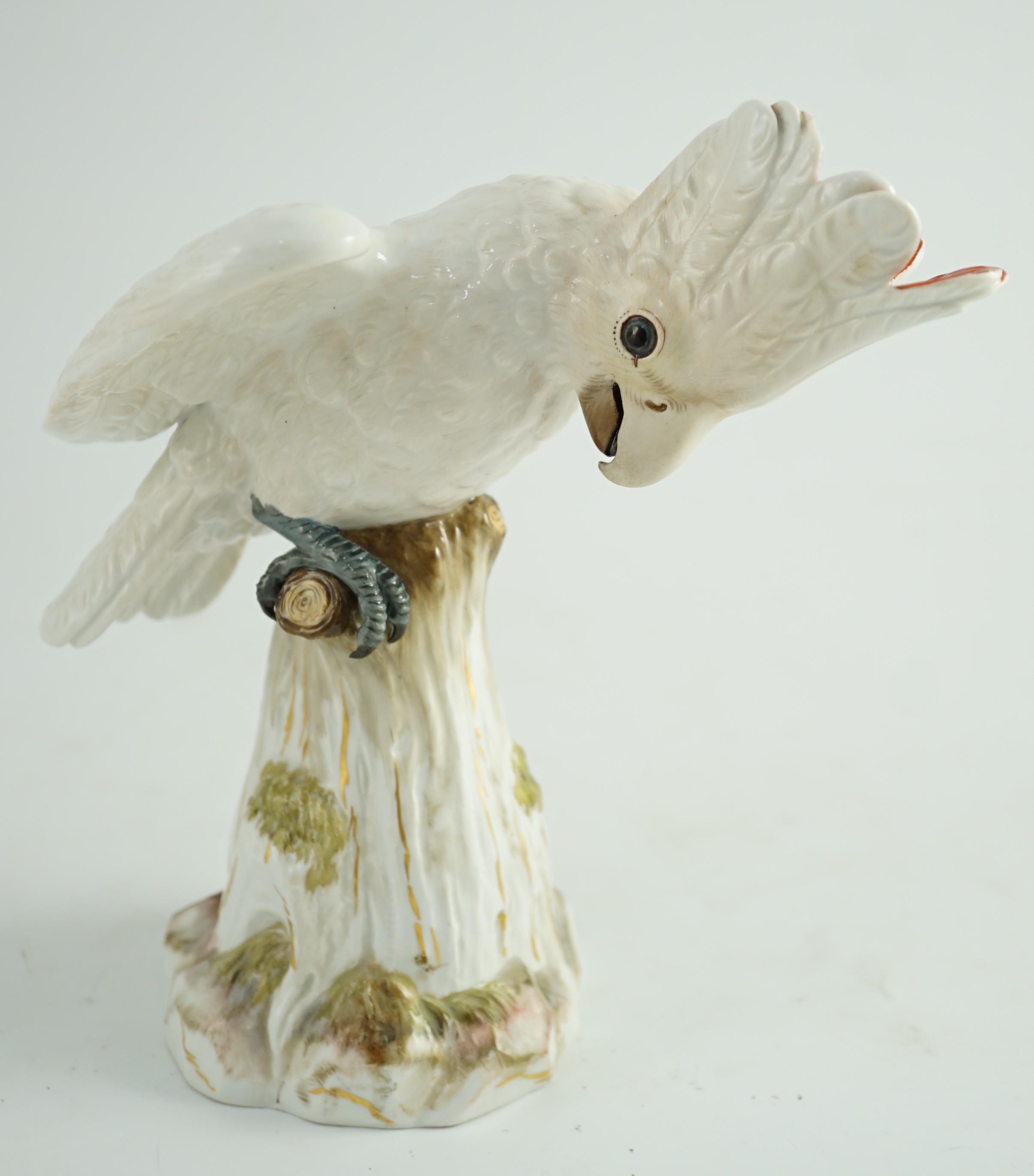 A Meissen figure of a cockatoo, late 19th century, 21.5cm high, chip to crest